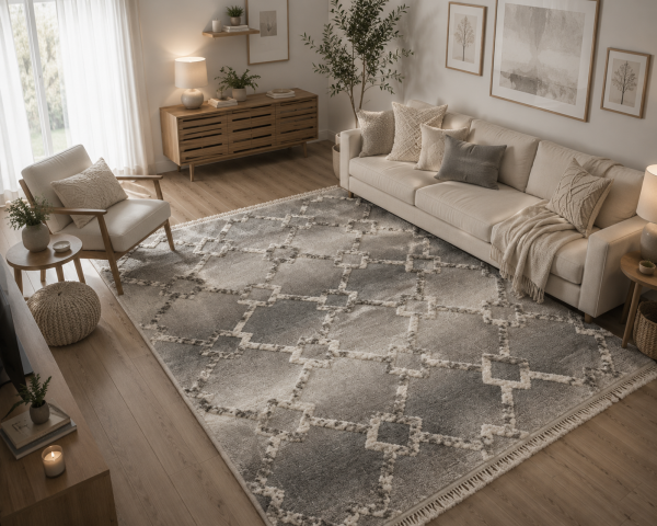 Enti Halı Step 2203 Gri Kabartmalı Yumuşak Dokulu Hav Toz Vermez Modern Salon Oturma Odası Halısı