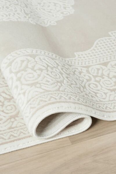 Seyran Halı Asya 524 Bej Akrilik Salon Halısı Yolluk Modern Akrilik Halı Dokuma Taban Saçaklı Modern Şık Halı