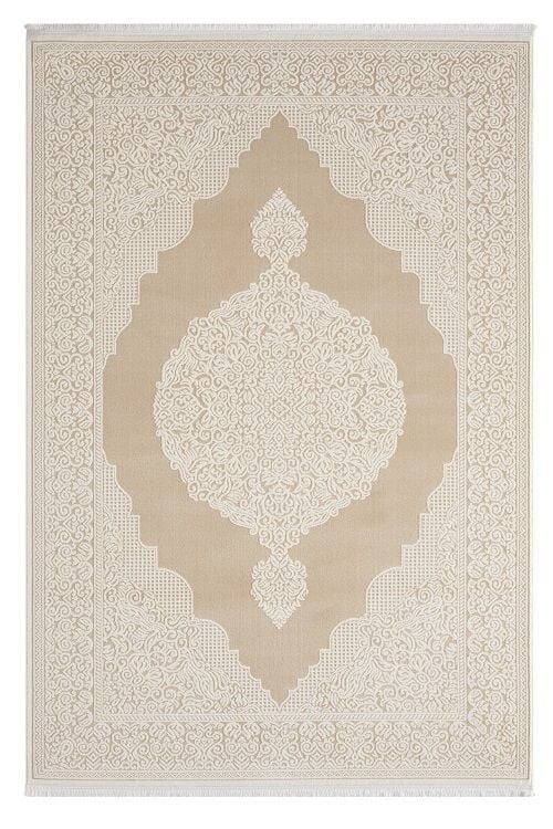 Seyran Halı Asya 524 Bej Akrilik Salon Halısı Yolluk Modern Akrilik Halı Dokuma Taban Saçaklı Modern Şık Halı