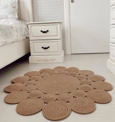 Milda 01 Jüt Hasırlı El Örgüsü Çift Taraflı Kilim Yuvarlak Jüt Halı 90x90