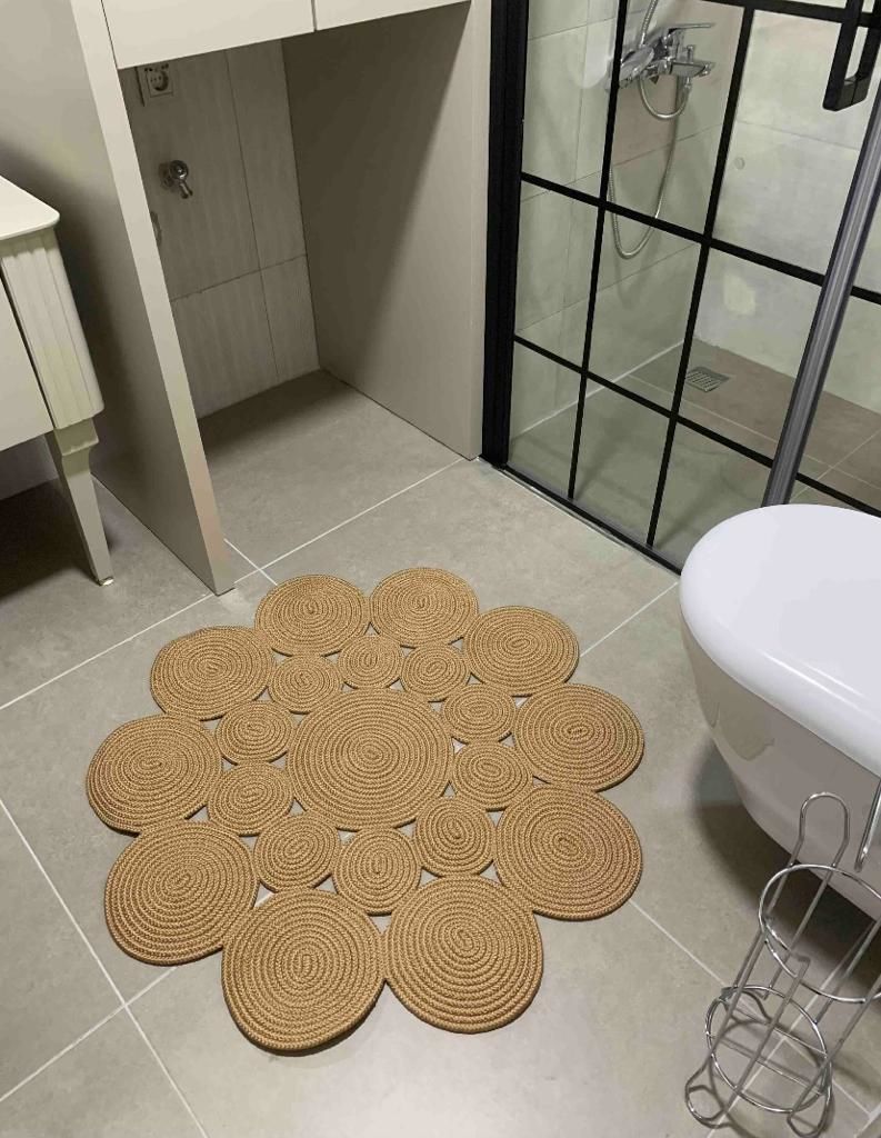 Milda 01 Jüt Hasırlı El Örgüsü Çift Taraflı Kilim Yuvarlak Jüt Halı 120x120