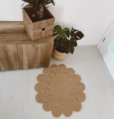Milda 01 Jüt Hasırlı El Örgüsü Çift Taraflı Kilim Yuvarlak Jüt Halı 140x140