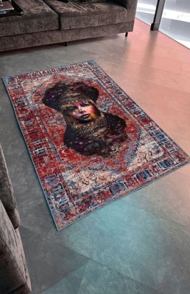 Drom Kaymaz Tabanlı Yıkanabilir Etnik Anadolu Motifli Modern Halı