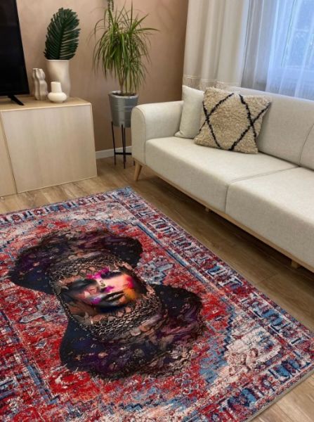 Drom Kaymaz Tabanlı Yıkanabilir Etnik Anadolu Motifli Modern Halı