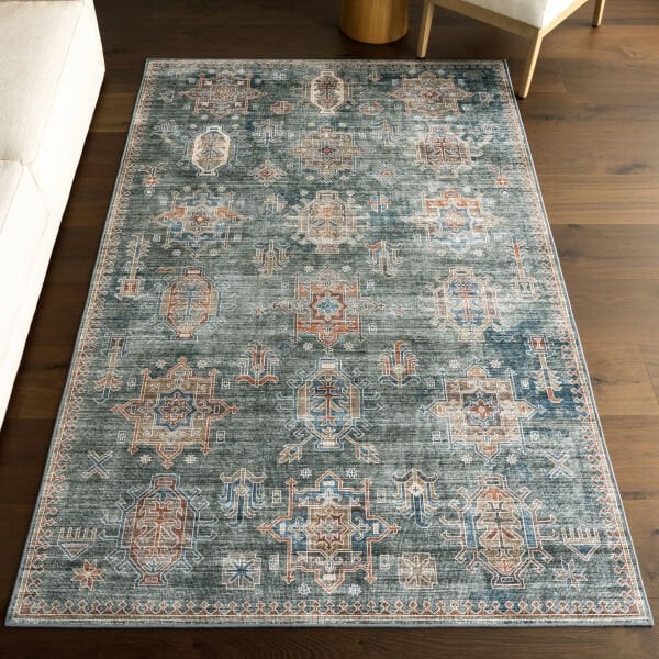 Atelier 503 Sage Green Eskitme Vintage Halı Etnik Dokuma Otantik Yıkanabilir Salon Mutfak Yatak Odası Koridor Halısı