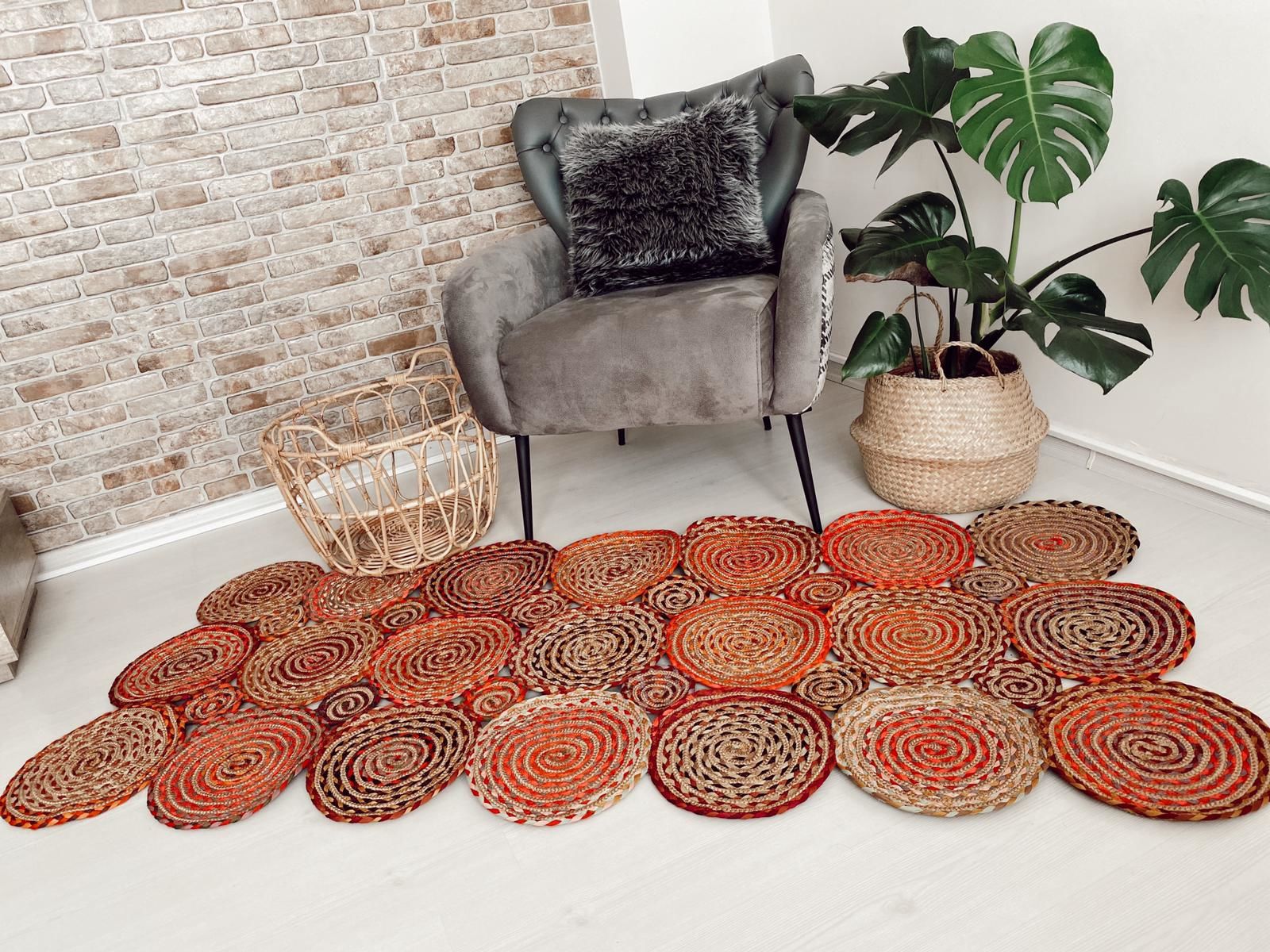 Milda 03 Multi Jüt Hasırlı El Örgüsü Çift Taraflı Kilim Dikdörtgen Jüt Halı 100x200