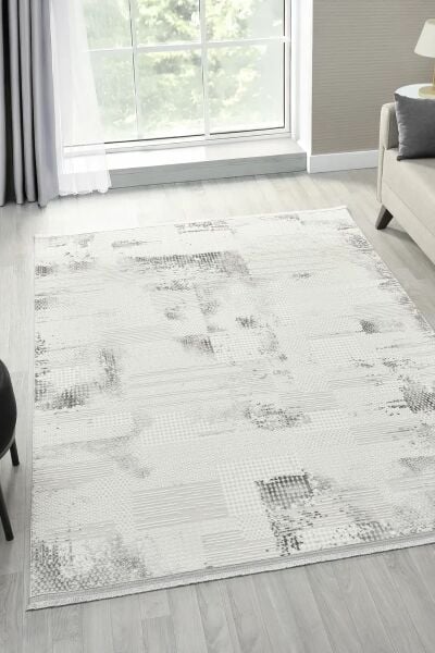 Seyran Halı Asya 527 Gri Akrilik Salon Halısı Yolluk Modern Akrilik Halı Dokuma Taban Saçaklı Modern Şık Halı