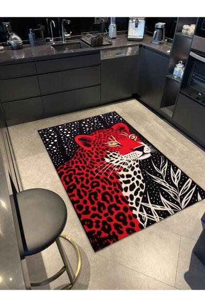 Drom Dokuma Taban Makinede Yıkanabilen Kilim Kaymaz Şönil Soyut Leopar Desenli Kreatif Halı