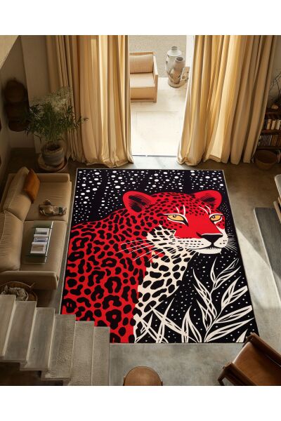 Drom Dokuma Taban Makinede Yıkanabilen Kilim Kaymaz Şönil Soyut Leopar Desenli Kreatif Halı