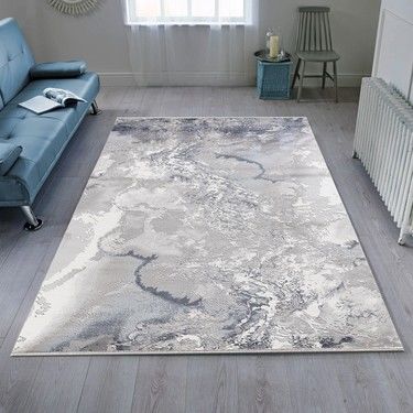 Merinos Halı Therapy 19112 030 Yün Tuşeli Modern Salon Halısı Gri Mavi 100x200