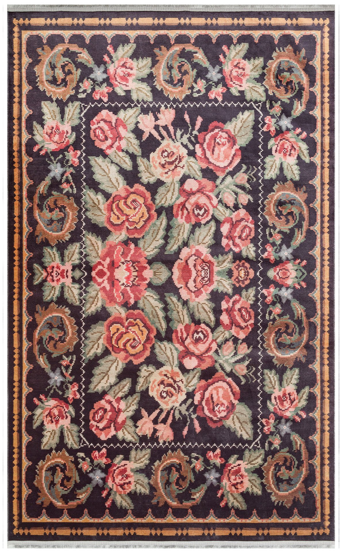 Eko Halı Antique ATK 02 Black Karabağ Antik Desen Makinede Yıkanabilir Halı Kaymaz Taban Vintage Modern Salon Mutfak Koridor Halısı