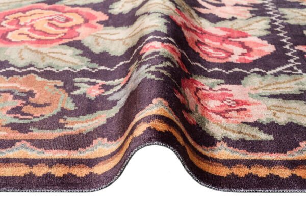 Eko Halı Antique ATK 02 Black Karabağ Antik Desen Makinede Yıkanabilir Halı Kaymaz Taban Vintage Modern Salon Mutfak Koridor Halısı