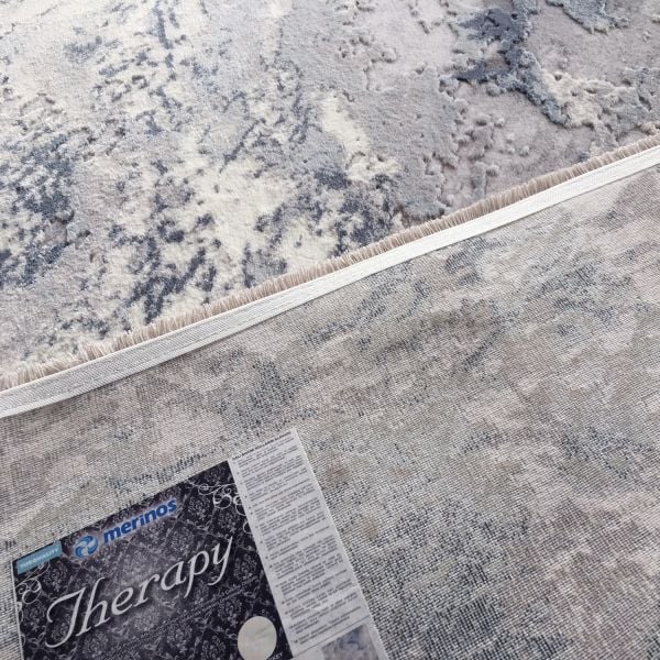 Merinos Halı Therapy 19112 030 Yün Tuşeli Modern Salon Halısı Gri Mavi 100x300