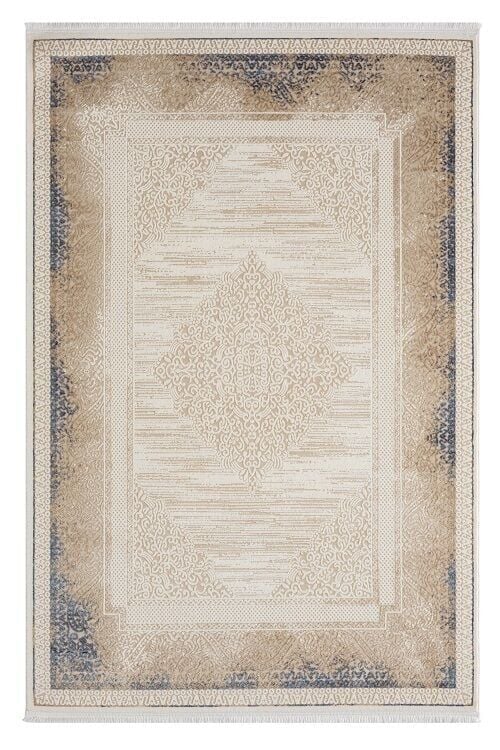 Seyran Halı Asya 525 Mavi Akrilik Çerçeveli Klasik Desen Salon Halısı Yolluk Modern Akrilik Halı Dokuma Taban Saçaklı Modern Şık Halı