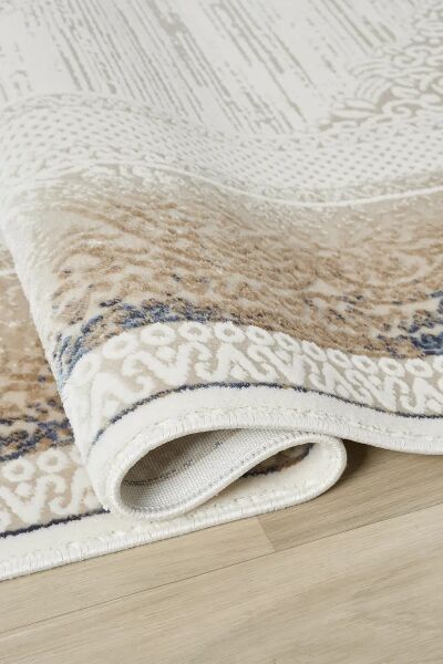 Seyran Halı Asya 525 Mavi Akrilik Çerçeveli Klasik Desen Salon Halısı Yolluk Modern Akrilik Halı Dokuma Taban Saçaklı Modern Şık Halı