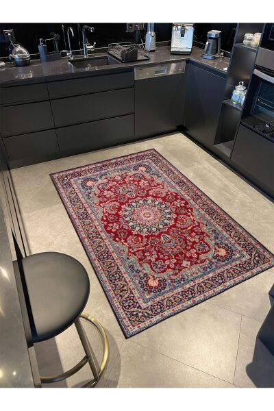 Drom Dokuma Taban Makinede Yıkanabilen Kilim Kaymaz Şönil Geleneksel Desenli Modern Dekoratif Halı