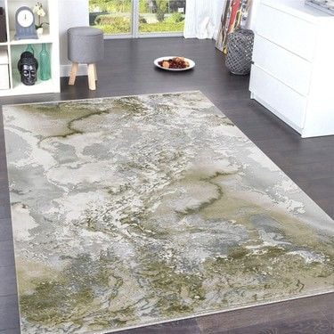 Merinos Halı Therapy 19112 040 Yün Tuşeli Modern Salon Halısı Gri Yeşil 125x200