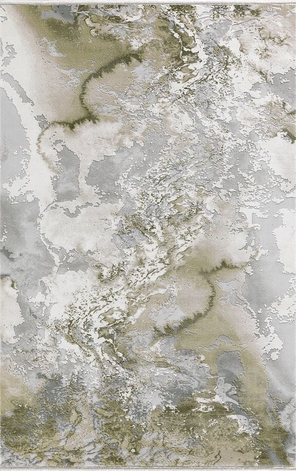 Merinos Halı Therapy 19112 040 Yün Tuşeli Modern Salon Halısı Gri Yeşil 125x200