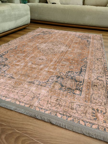 Drom Kaymaz Tabanlı Yıkanabilir Eskitme Desenli Salon Halısı