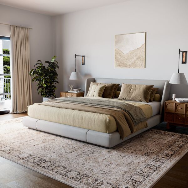 Atelier 504 Soft Greige Eskitme Vintage Halı Etnik Dokuma Otantik Yıkanabilir Salon Mutfak Yatak Odası Koridor Halısı