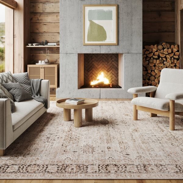 Atelier 504 Soft Greige Eskitme Vintage Halı Etnik Dokuma Otantik Yıkanabilir Salon Mutfak Yatak Odası Koridor Halısı