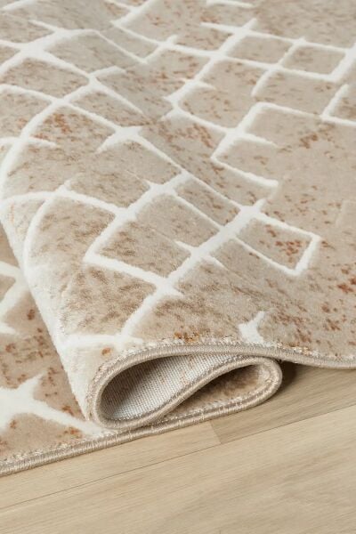 Seyran Halı Asya 521 Terra Akrilik Salon Halısı Yolluk Modern Akrilik Halı Dokuma Taban Saçaklı Modern Şık Halı