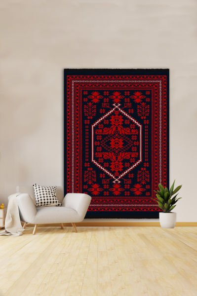 Drom Kaymaz Tabanlı Yıkanabilir Kırmızı Etnik Eskitme Vintage Halı