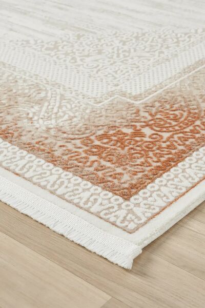 Seyran Halı Asya 525 Terra Çerçeveli Akrilik Salon Halısı Yolluk Modern Akrilik Halı Dokuma Taban Saçaklı Modern Şık Halı