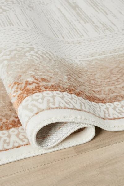 Seyran Halı Asya 525 Terra Çerçeveli Akrilik Salon Halısı Yolluk Modern Akrilik Halı Dokuma Taban Saçaklı Modern Şık Halı