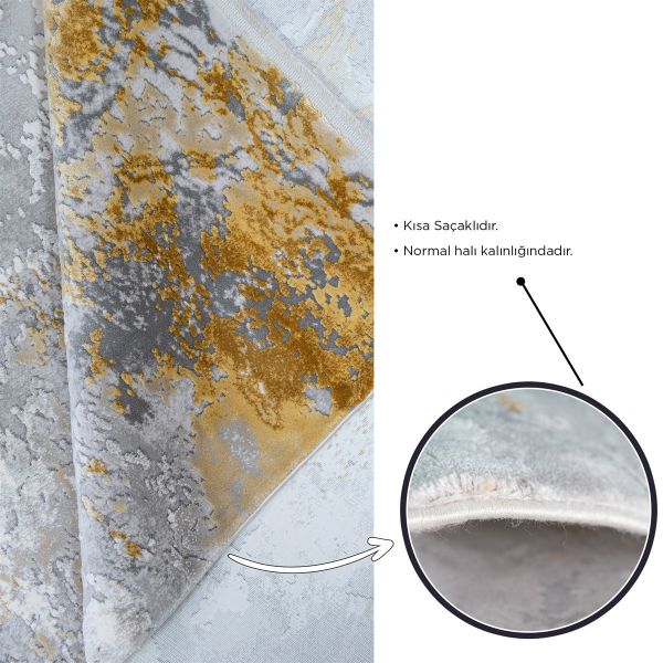 Merinos Halı Therapy 19112 095 Yün Tuşeli Modern Salon Halısı Gri Hardal 125x200