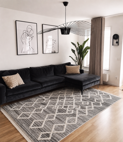 Enti Halı Step 2206 Gri Kabartmalı Yumuşak Dokulu Hav Toz Vermez Modern Salon Oturma Odası Halısı