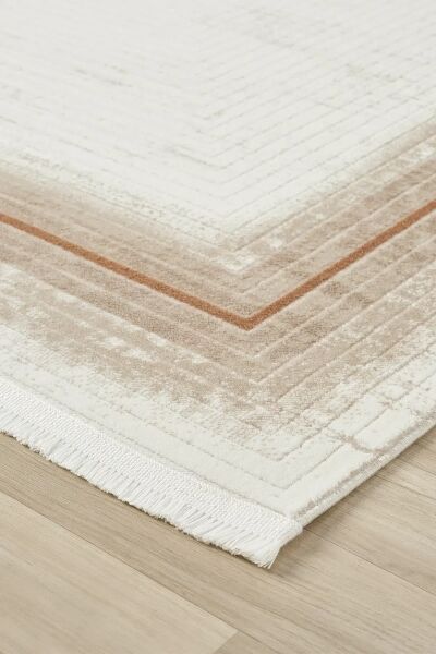 Seyran Halı Asya 526 Terra Çerçeveli Akrilik Salon Halısı Yolluk Modern Akrilik Halı Dokuma Taban Saçaklı Modern Şık Halı