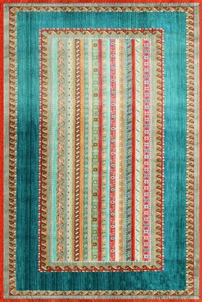 Drom Kaymaz Tabanlı Yıkanabilir Renkli Mavi Çizgili Modern Halı