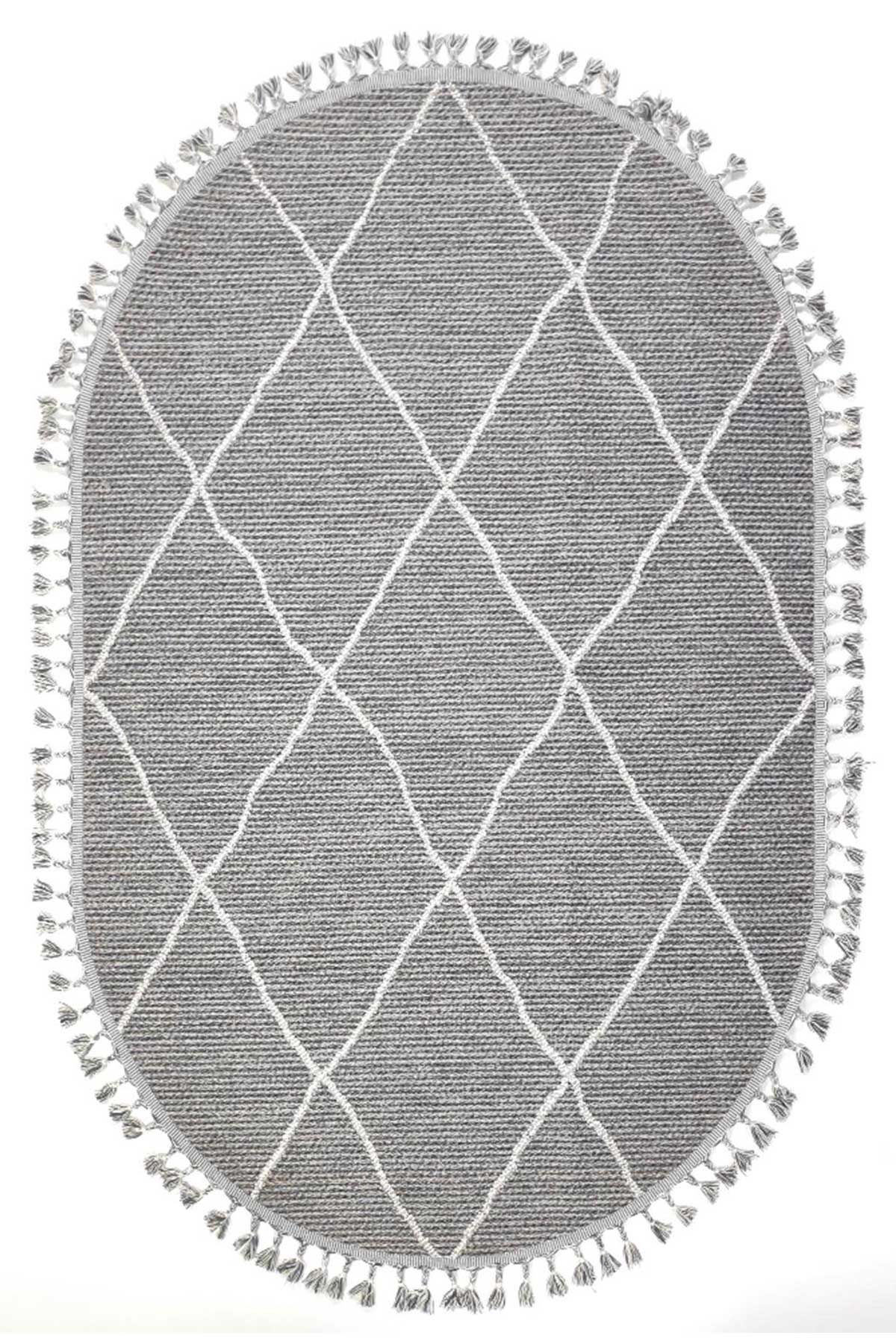 Eko Halı Soho SH 02 Grey Hav Toz Vermez Modern Bukle Makine Halısı Yolluk Gri Oval Mutfak Halısı