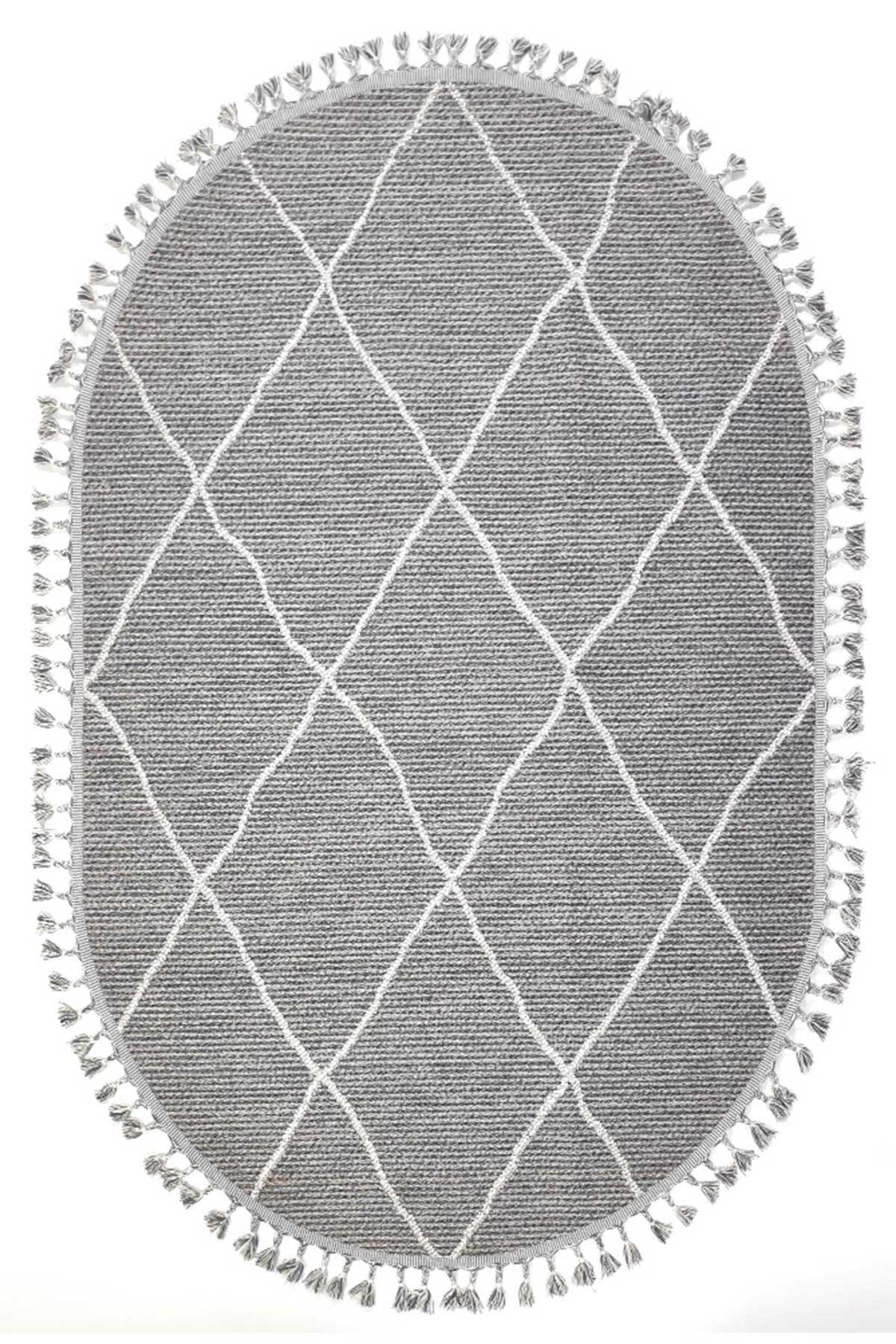 Eko Halı Soho SH 02 Grey Hav Toz Vermez Modern Bukle Makine Halısı Yolluk Gri Oval Mutfak Halısı