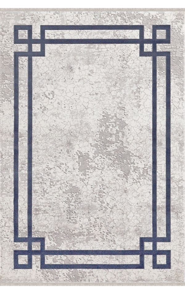 Merinos Halı Therapy 33260 030 Yün Tuşeli Çerçeveli Modern Salon Halısı Gri Mavi 80x150