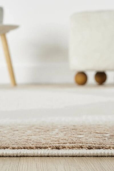 Seyran Halı Asya 524 Vizon Çerçeveli Akrilik Salon Halısı Yolluk Modern Akrilik Halı Dokuma Taban Saçaklı Modern Şık Halı