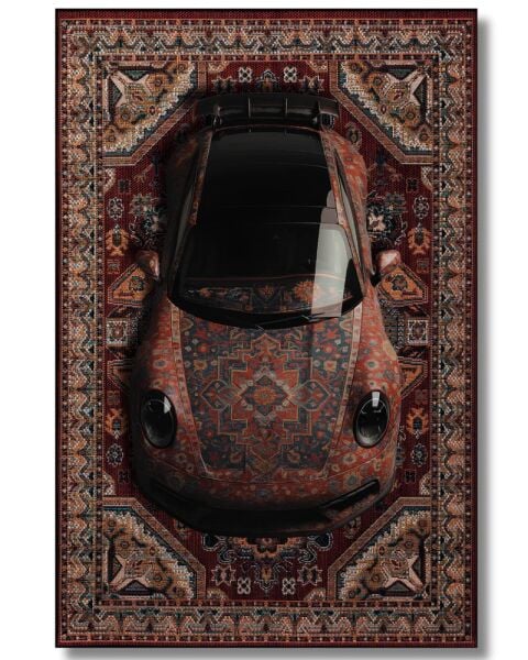 Drom Dokuma Taban Makinede Yıkanabilen Kilim Kaymaz Şönil Araba Figürlü Retro Tasarım Halı