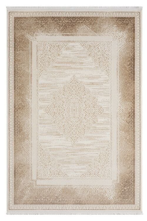 Seyran Halı Asya 525 Vizon Çerçeveli Akrilik Salon Halısı Yolluk Modern Akrilik Halı Dokuma Taban Saçaklı Modern Şık Halı