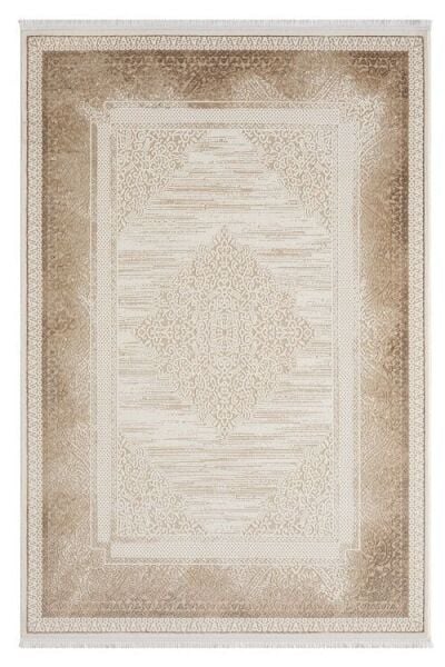 Seyran Halı Asya 525 Vizon Çerçeveli Akrilik Salon Halısı Yolluk Modern Akrilik Halı Dokuma Taban Saçaklı Modern Şık Halı