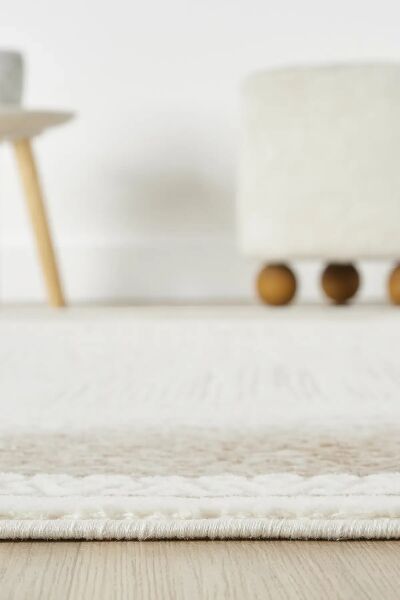 Seyran Halı Asya 525 Vizon Çerçeveli Akrilik Salon Halısı Yolluk Modern Akrilik Halı Dokuma Taban Saçaklı Modern Şık Halı