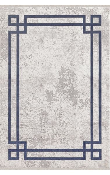 Merinos Halı Therapy 33260 030 Yün Tuşeli Çerçeveli Modern Salon Halısı Gri Mavi 125x200