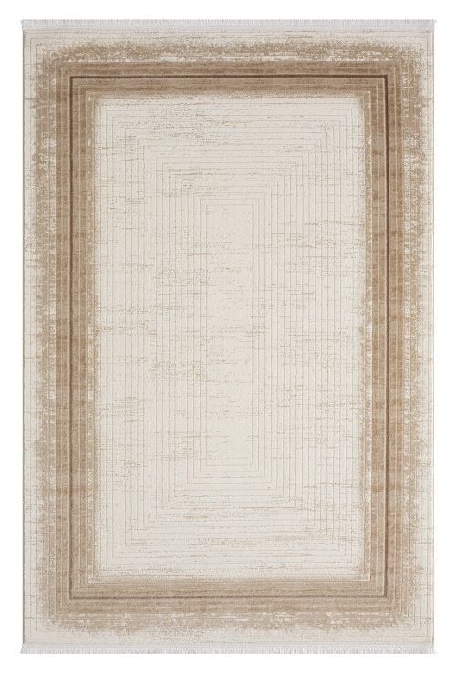 Seyran Halı Asya 526 Vizon Çerçeveli Akrilik Salon Halısı Yolluk Modern Akrilik Halı Dokuma Taban Saçaklı Modern Şık Halı