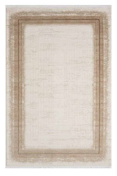 Seyran Halı Asya 526 Vizon Çerçeveli Akrilik Salon Halısı Yolluk Modern Akrilik Halı Dokuma Taban Saçaklı Modern Şık Halı