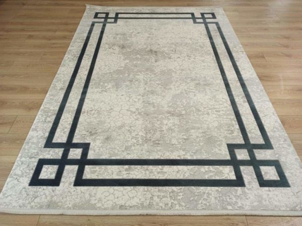 Merinos Halı Therapy 33260 030 Yün Tuşeli Çerçeveli Modern Salon Halısı Gri Mavi 160x230