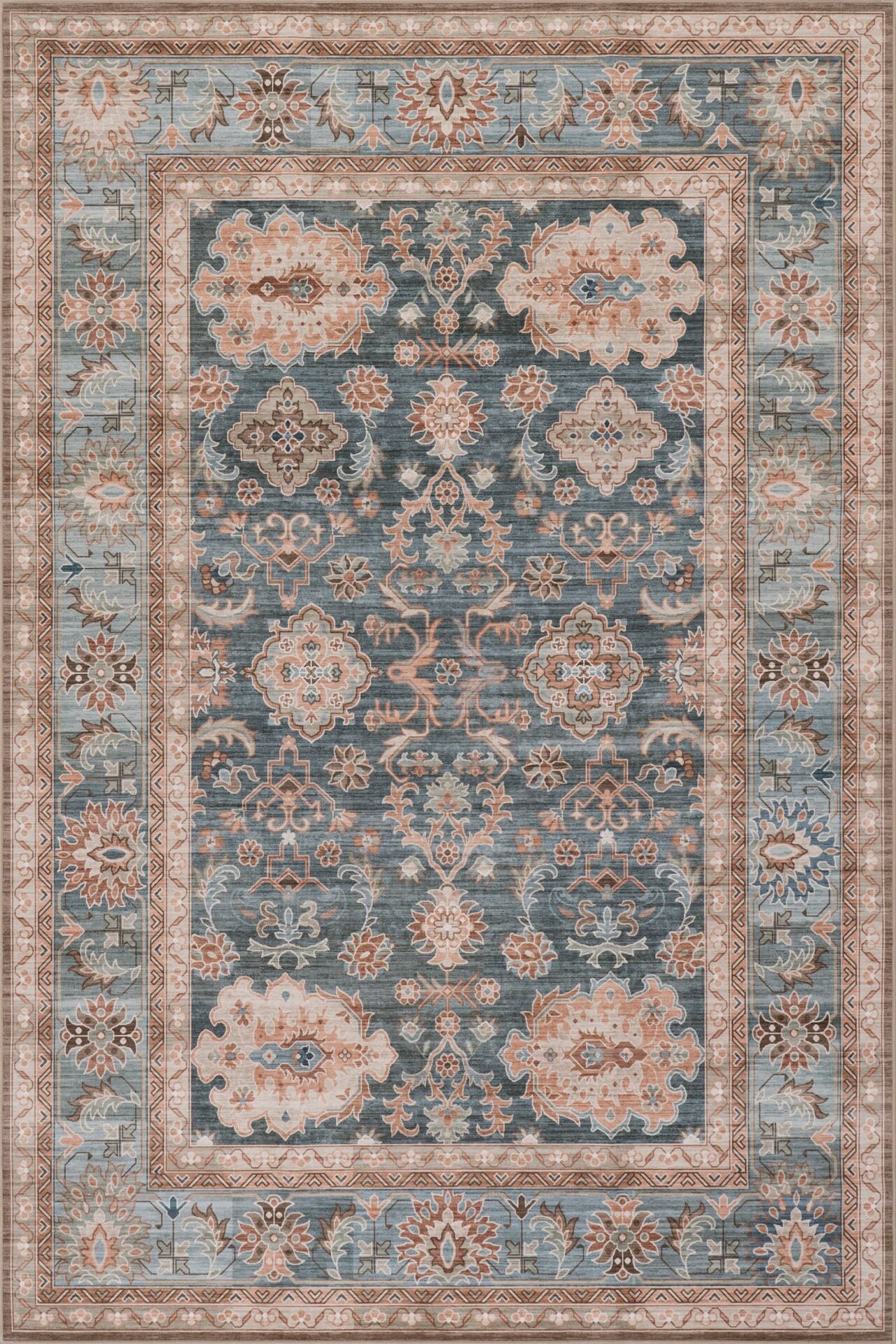 Atelier 505 Dusty Blue Eskitme Vintage Halı Etnik Dokuma Otantik Yıkanabilir Salon Mutfak Yatak Odası Koridor Halısı