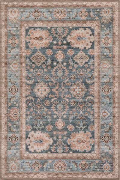 Atelier 505 Dusty Blue Eskitme Vintage Halı Etnik Dokuma Otantik Yıkanabilir Salon Mutfak Yatak Odası Koridor Halısı