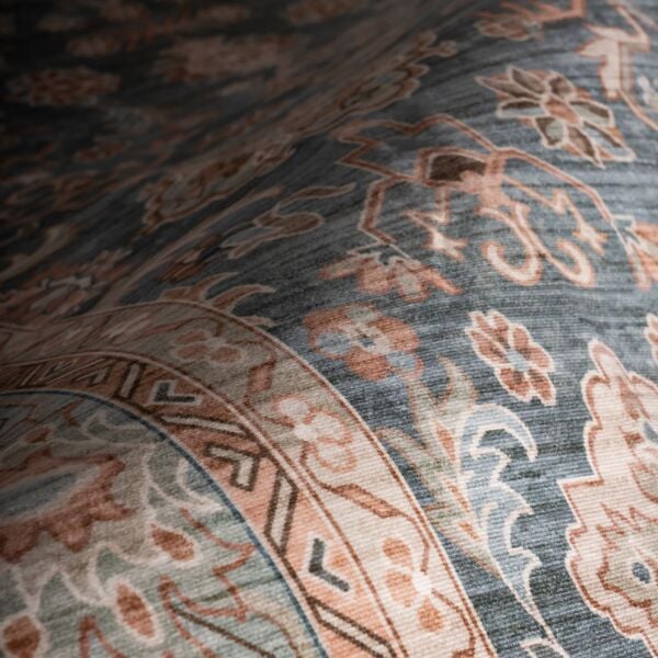 Atelier 505 Dusty Blue Eskitme Vintage Halı Etnik Dokuma Otantik Yıkanabilir Salon Mutfak Yatak Odası Koridor Halısı