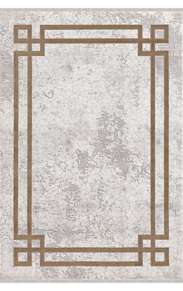 Merinos Halı Therapy 33260 80 Yün Tuşeli Çerçeveli Modern Salon Halısı Gri Kahve 80x150
