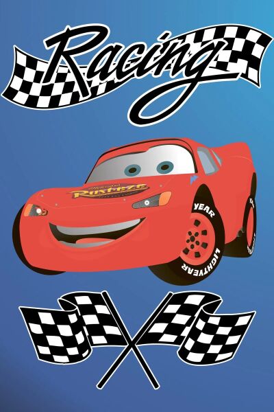 Cino 88 Kırmızı Şimşek Yarış Arabası Erkek Çocuk Odası Oyun Halısı Mavi